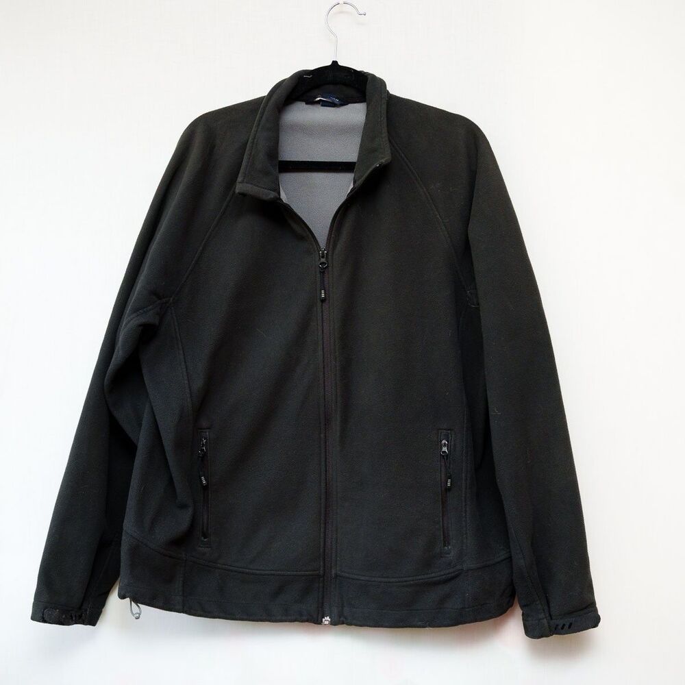 Lands' End Mens XL 46-48 Black fleece full zip jacket mock neck